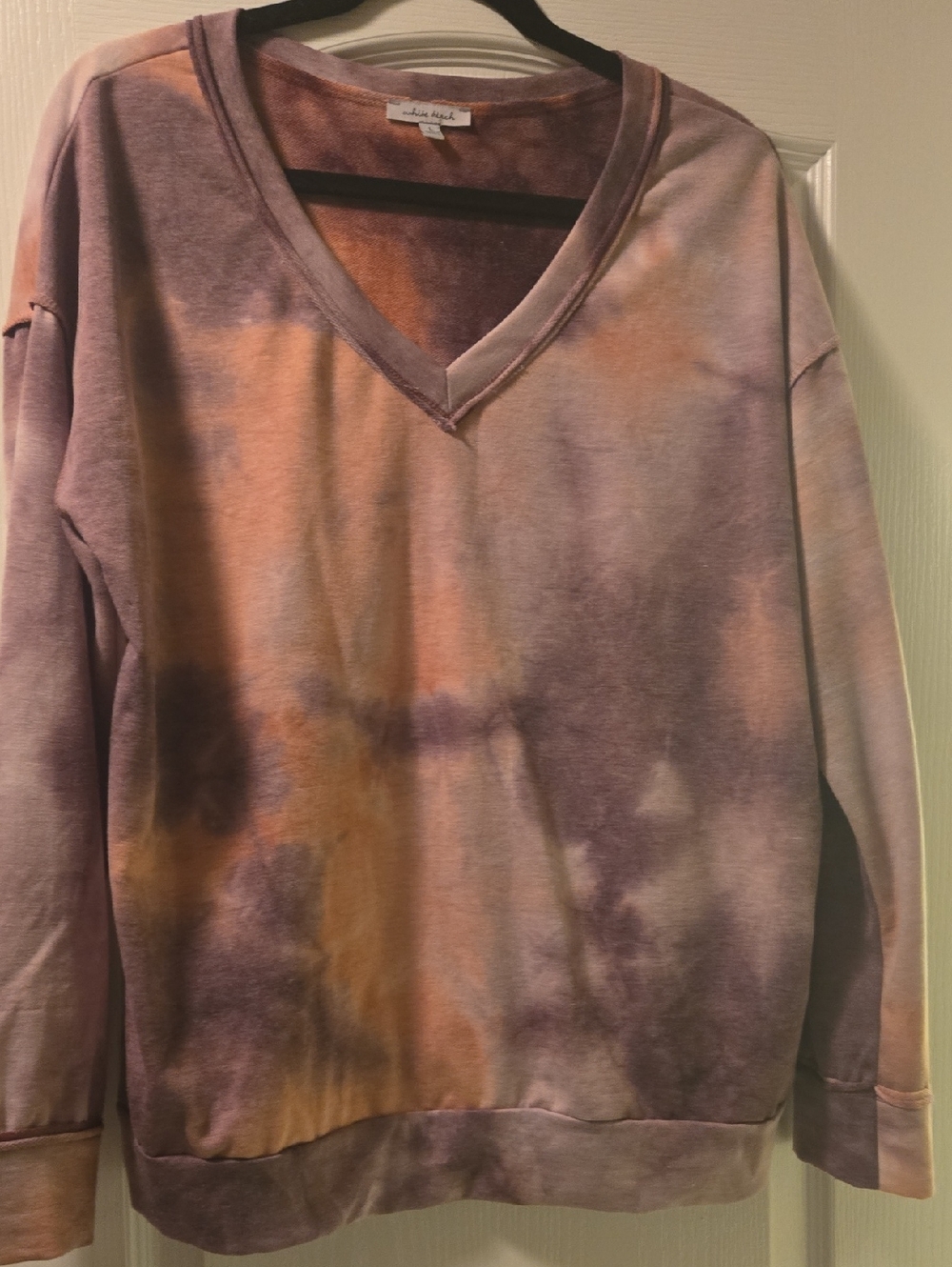 white birch Tie-Dye V-Neck Sweater in Purple & Orange